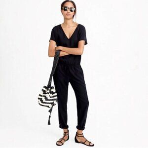 J. Crew Linen Blend Jumpsuit V-neck Black size S Relaxed fit Minimalist Career